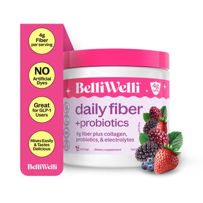 Belli Welli Fiber Supplement for Women & Men  Premium Daily Fiber Powder from Organic Acacia with Added Collagen, Electrolytes & Probiotics  No Bloat, Constipation & Gut Health Support (Wild Berry)