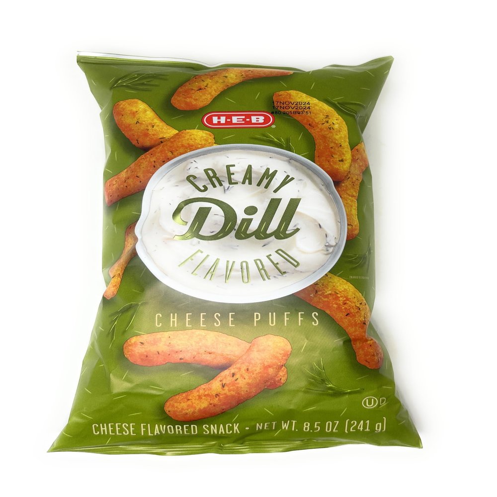 HEB Creamy Dill Pickle Flavored Cheese Puffs Chips 8.5oz - 1 bag