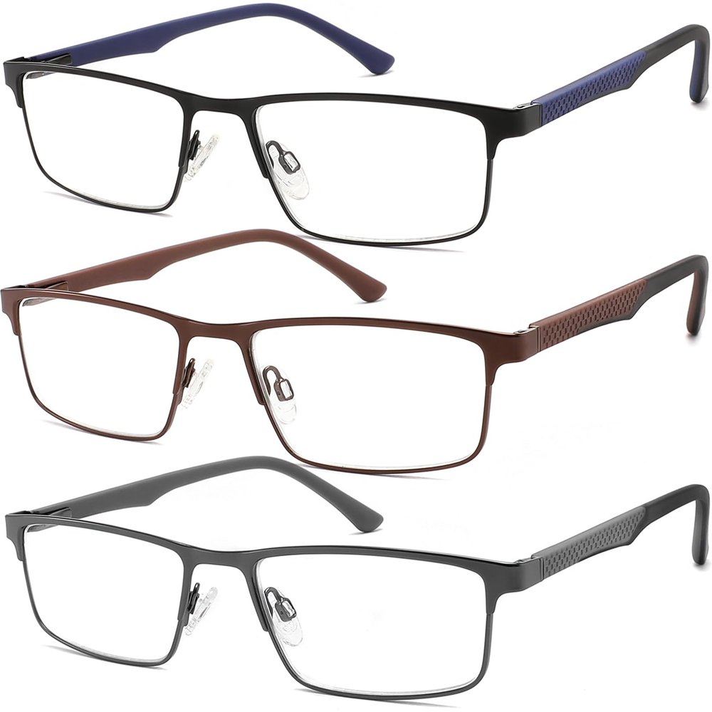 READITEASY 3 Pack Reading Glasses Men 1.25 Blue Light Blocking, Readers Men with Spring Hinge Reduce Eyestrain/UV/Dryness, Mens Reading Glasses 1.25+