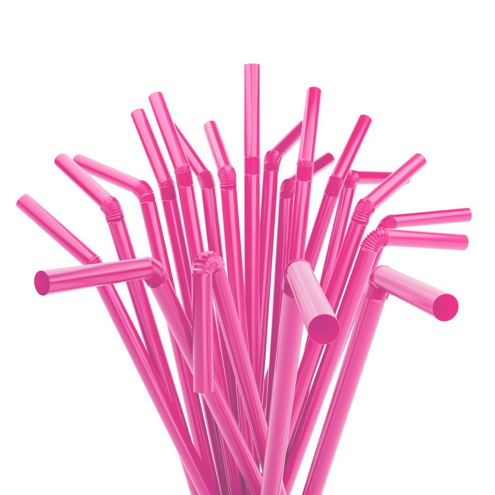 Flexible Plastic Drinking Straws - 7.75" x 0.23" (250, Pink)