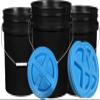 House Naturals 5 Gallon Black Bucket with Aqua lid Pack of 3 Made in USA containers view 1