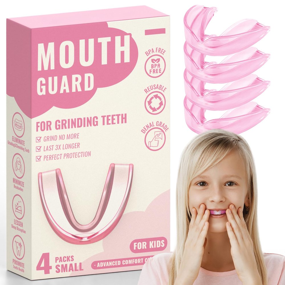 4 Pack Pink Kids Mouth Guard for Teeth Grinding,Comfortable Night Guard,Moldable Child Bite Guard for Clenching Teeth, Mouthguard for Kids