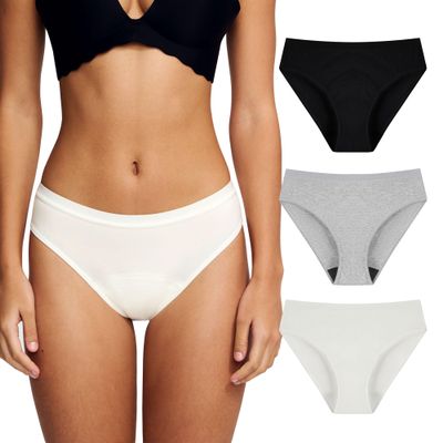 Battewa Leak Proof Underwear for Women Incontinence Underwear Teens Ladies Cotton Leakproof Panties Bikini Absorbent 40ml,3Pack (3Color,X-Large)