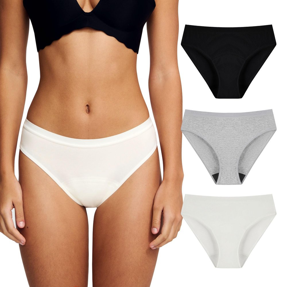 Battewa Leak Proof Underwear for Women Incontinence Underwear Teens Ladies Cotton Leakproof Panties Bikini Absorbent 40ml,3Pack (3Color,X-Large)