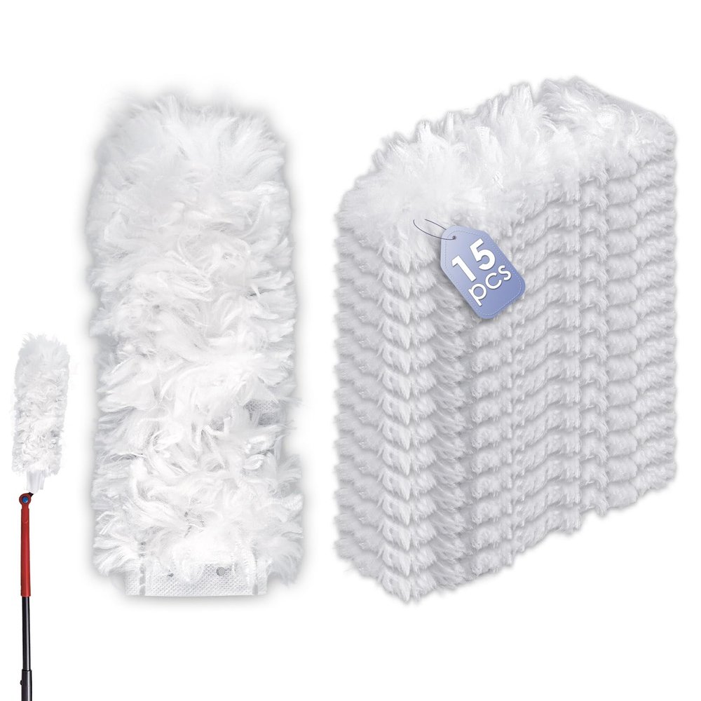 (15 Count) Disposable Duster Refills Compatible with O-Cedar Flex & Catch Dusters, Heavy Duty Dust Refills, Multi-Surface Duster Replacement Kit, Dust Removal Brush Heads, Soft microfibers