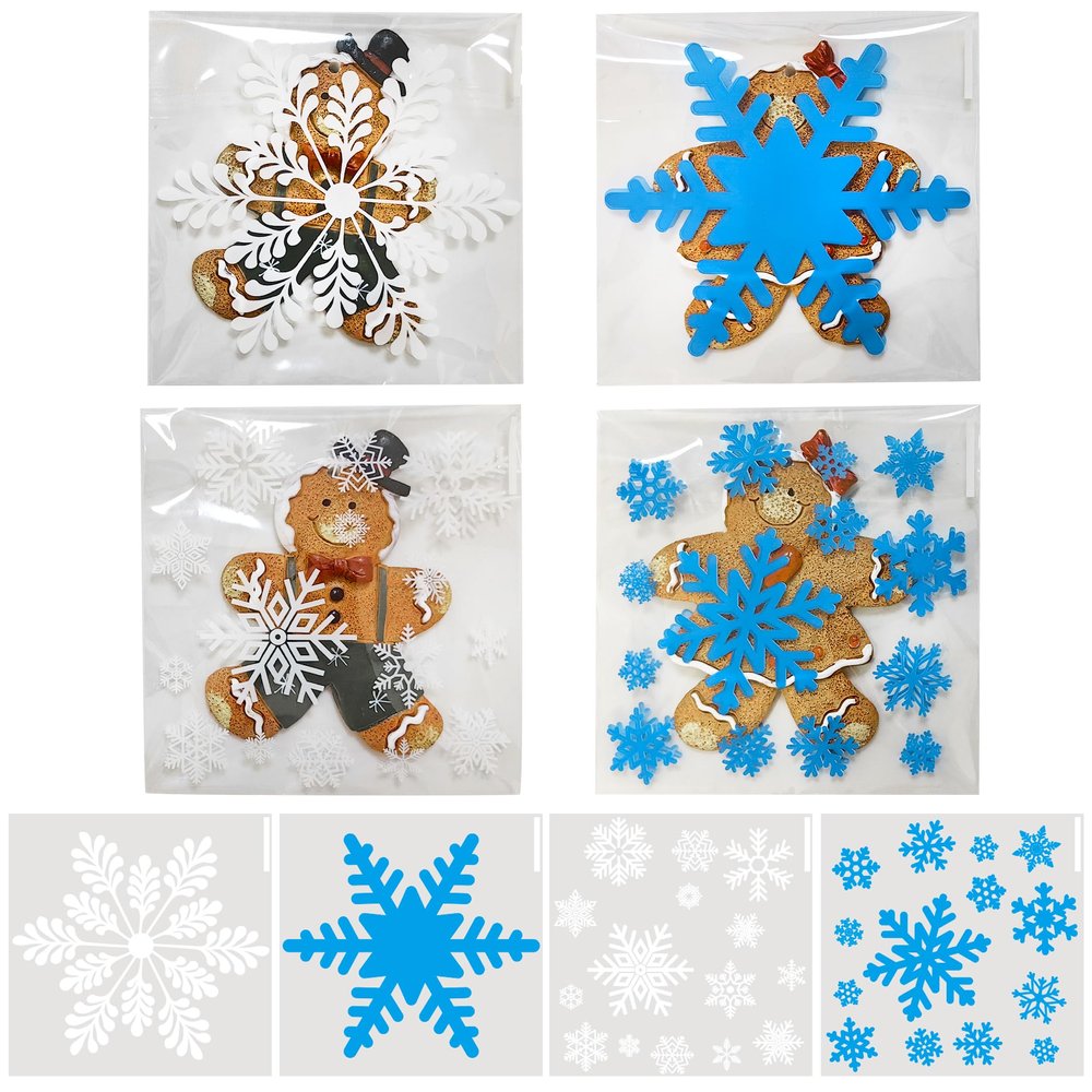 QOIUSO 200 Pcs 4x4 Inch Christmas Cookie Bags  4 Snowflake Designs Self-Adhesive Cellophane Treat Bags for Cookies, Candies, Holiday Goodies, Party Favors, and Gift Giving