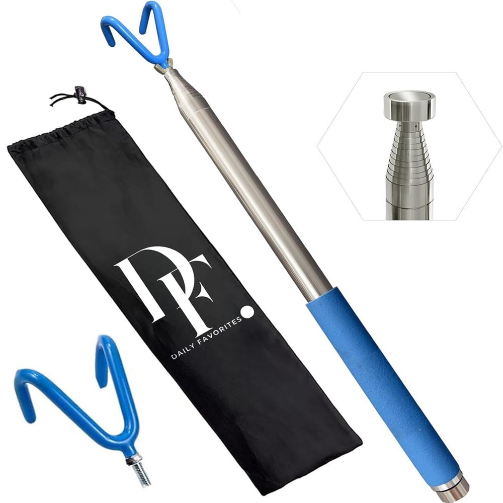 10 FT Telescoping Pickup Tool Magnetic Pole with Hook, Telescopic Reach Pole Multi-Tool | Includes Double Hook & Strong Magnet Attachments on both sides Portable Utility Tool with Carrying Bag