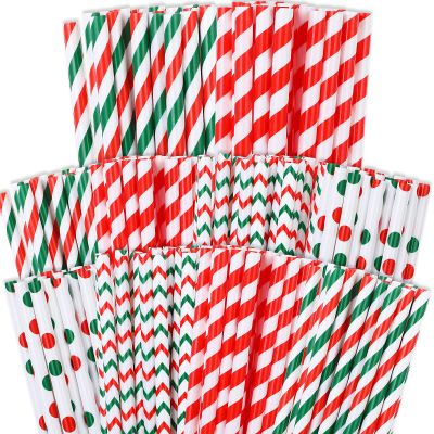 Uiifan 100 Pcs Christmas Straws Plastic Drinking Christmas 9 Inch 4 Styles Reusable Hard Straws for Holiday Birthday Wedding Family Party Favors Supplies(Classic)