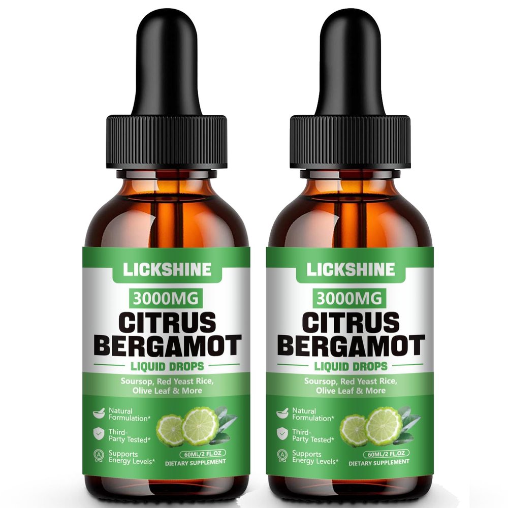 lickshine 2 Pack 3000mg Citrus Bergamot Liquid Drops - High Absorption - Cholesterol Lowering Supplement for Immune Support Anti-Aging, Hight Cholesterol - Soursop Bitters Liquid, 4 Fl Oz