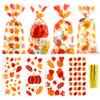 Fall Thanksgiving Treat Bags,200Pcs Thanksgiving Fall Cellophane Treat Bags, Plastic Falls Autumn Maple Leaf Pumpkin Candy Cookies Goodie Gift Bags with Twist Ties for Thanksgivings Falls Party Favors view 1