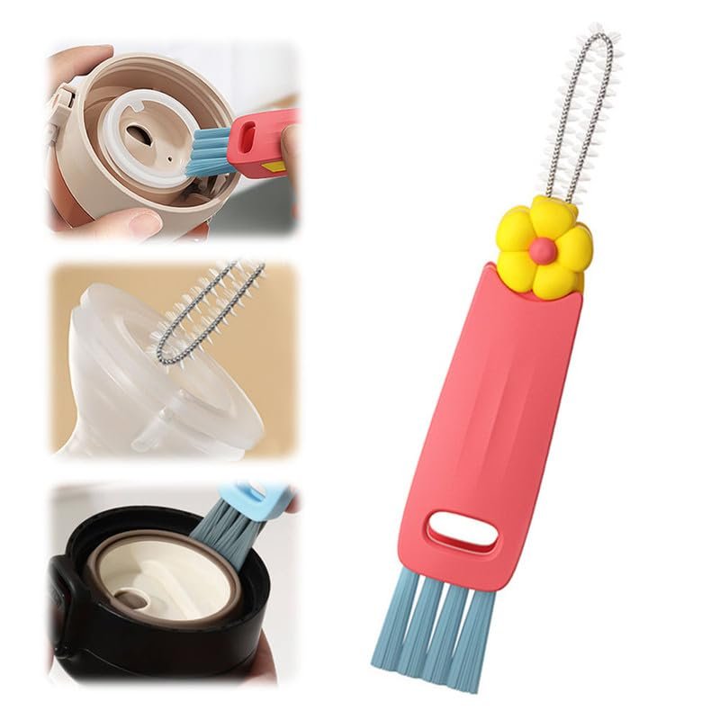 3 in 1 Cup Lid Cleaning Brush,2024 New 3 in 1 Multifunctional Cleaning Brush Portable Cup Lid Cleaner with Brush,Crevice Cleaning Brush Set for Baby Bottle Gap Tight Spaces Cup(D)
