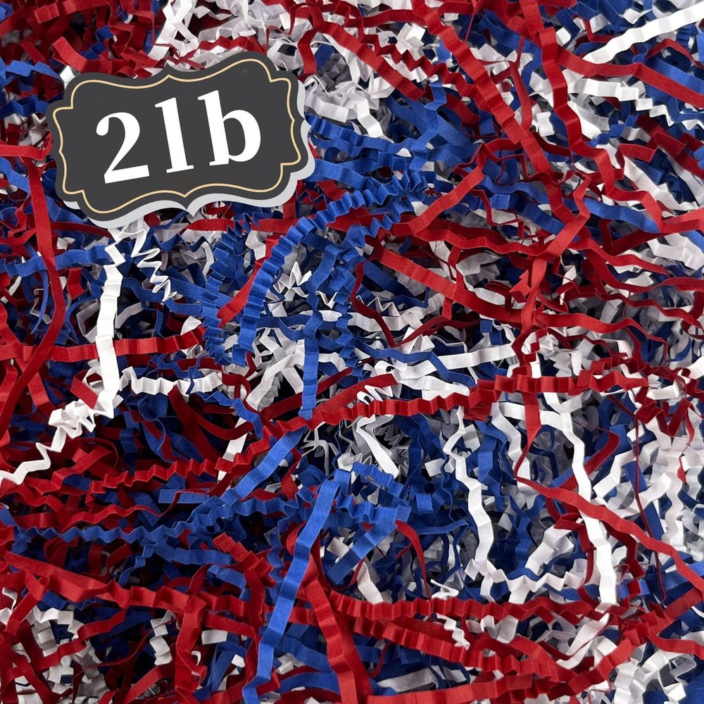 ZEBMOON 2 LB Red White Blue Crinkle Cut Paper Shred Filler Great for Gift Wrapping, Basket Filling, Birthday, Wedding, Independence Day, 4 of July Party Decorations Filling Supplies