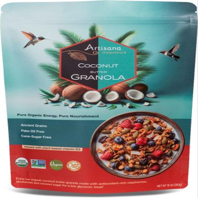 Artisana Organics Coconut Granola - Gluten-Free, Vegan, Low Glycemic, Organic, Palm Oil-Free, Ancient Grains with Plant-Based Vitamin D3, 10 oz
