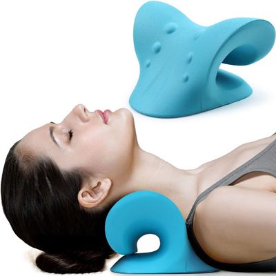 Neck and Shoulder Relaxer, Cervical Traction Device for Pain Relief and Cervical Spine Alignment, Chiropractic Pillow Neck Stretcher (Blue)