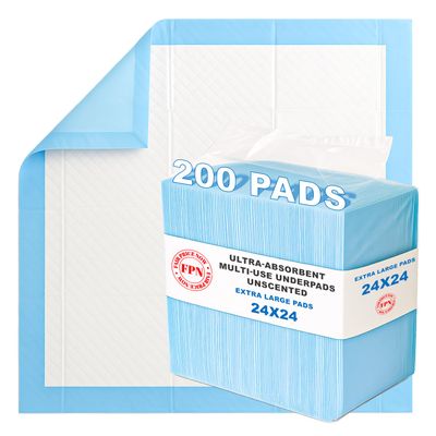 FPN Disposable Underpads - 200 Pack | 24 x 24 inch ,Super Absorbent, Leakproof, Quick Drying,Versatile Bed Chux Pads for Kids, Adults, Elderly & Pets | Ideal for Incontinence Care & Puppy Training