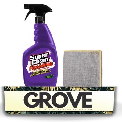 Super Clean Citrus Scent Foaming Cleaner and Degreaser Spray 32 oz Bundle with Microfiber Cloth - Heavy Duty Degreaser for Kitchen, Oil, Grime, and Dirt Removal - (2 Items)