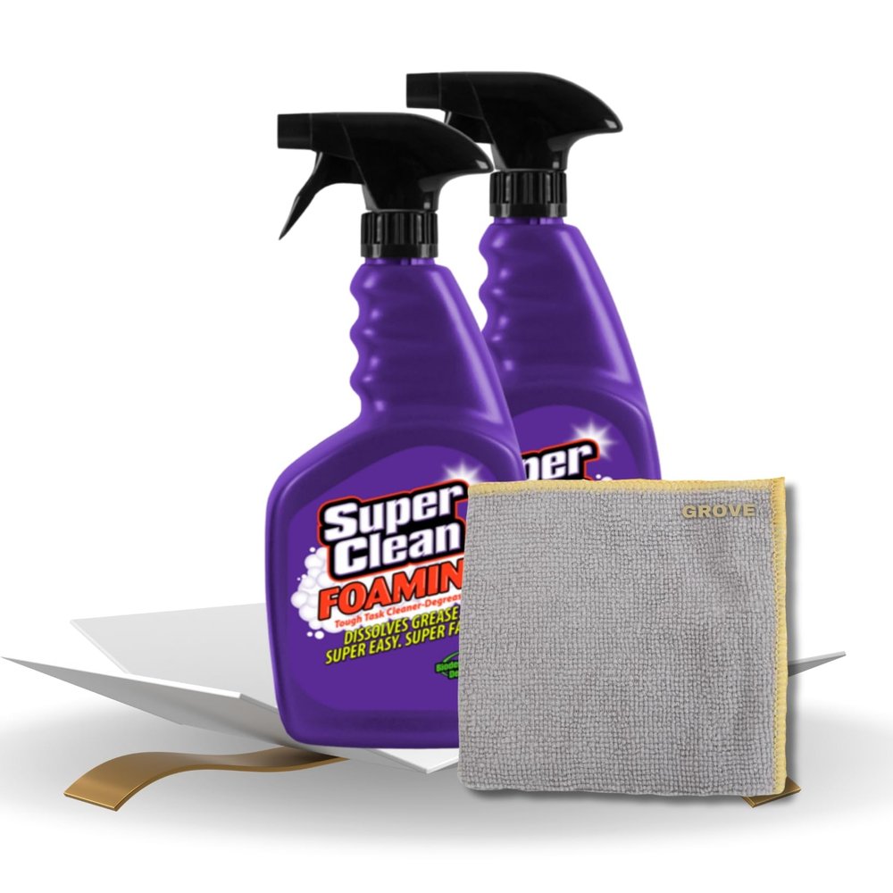 Super Clean Citrus Scent Foaming Cleaner and Degreaser Spray 32 oz Bundle with Microfiber Cloth - Heavy Duty Degreaser for Kitchen, Oil, Grime, and Dirt Removal - (3 Items)