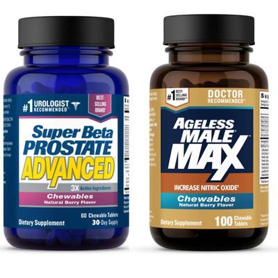 Super Beta Prostate Advanced and Ageless Male Max Nitric Oxide Booster Chewable Supplements