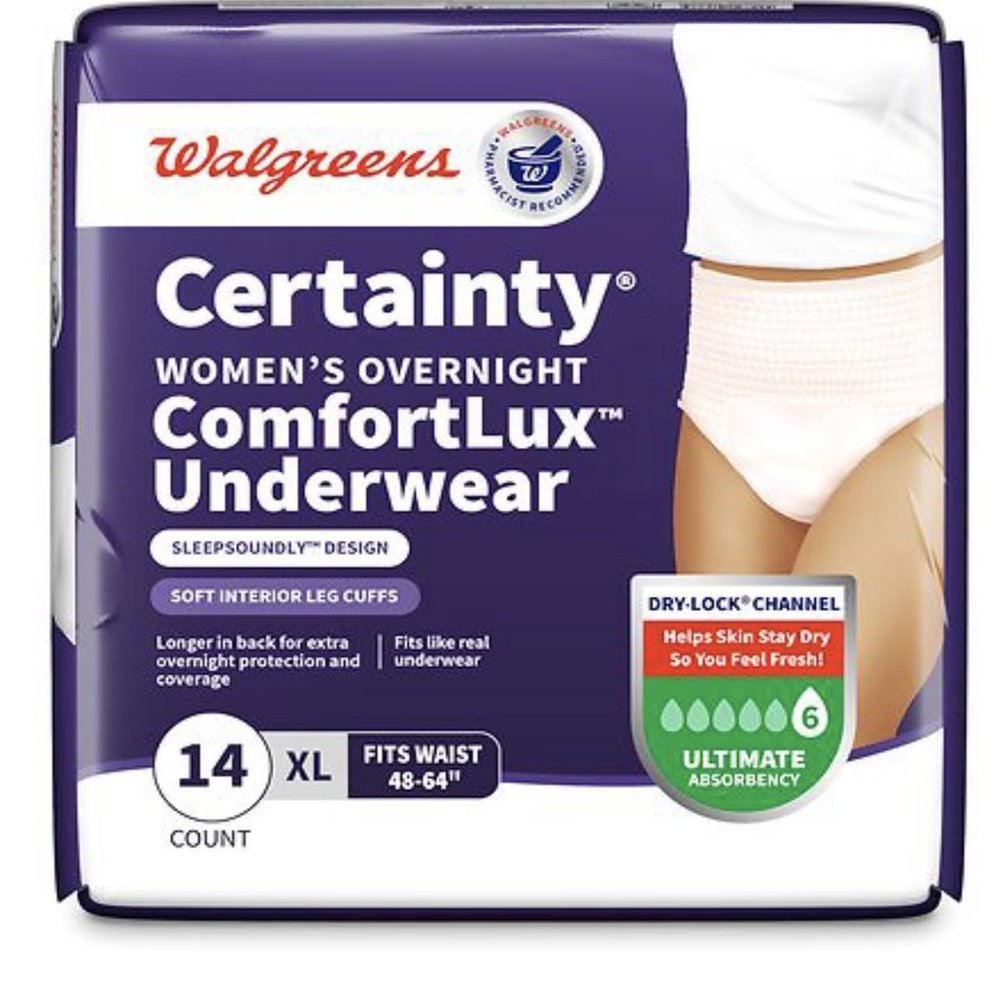 Certainty Women's Overnight ComfortLux Underwear, XL (Waist 48-64 in), 14 Count