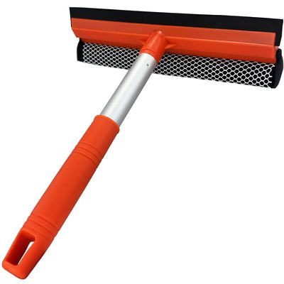 Shower Squeegee Window Squeegee Cleaner for Shower Doors Glass, 2 in 1 Window Cleaning Tool Window Scrubber Handheld Squeegee for Car Windshield with Sponge and Rubber Squeegee, Red
