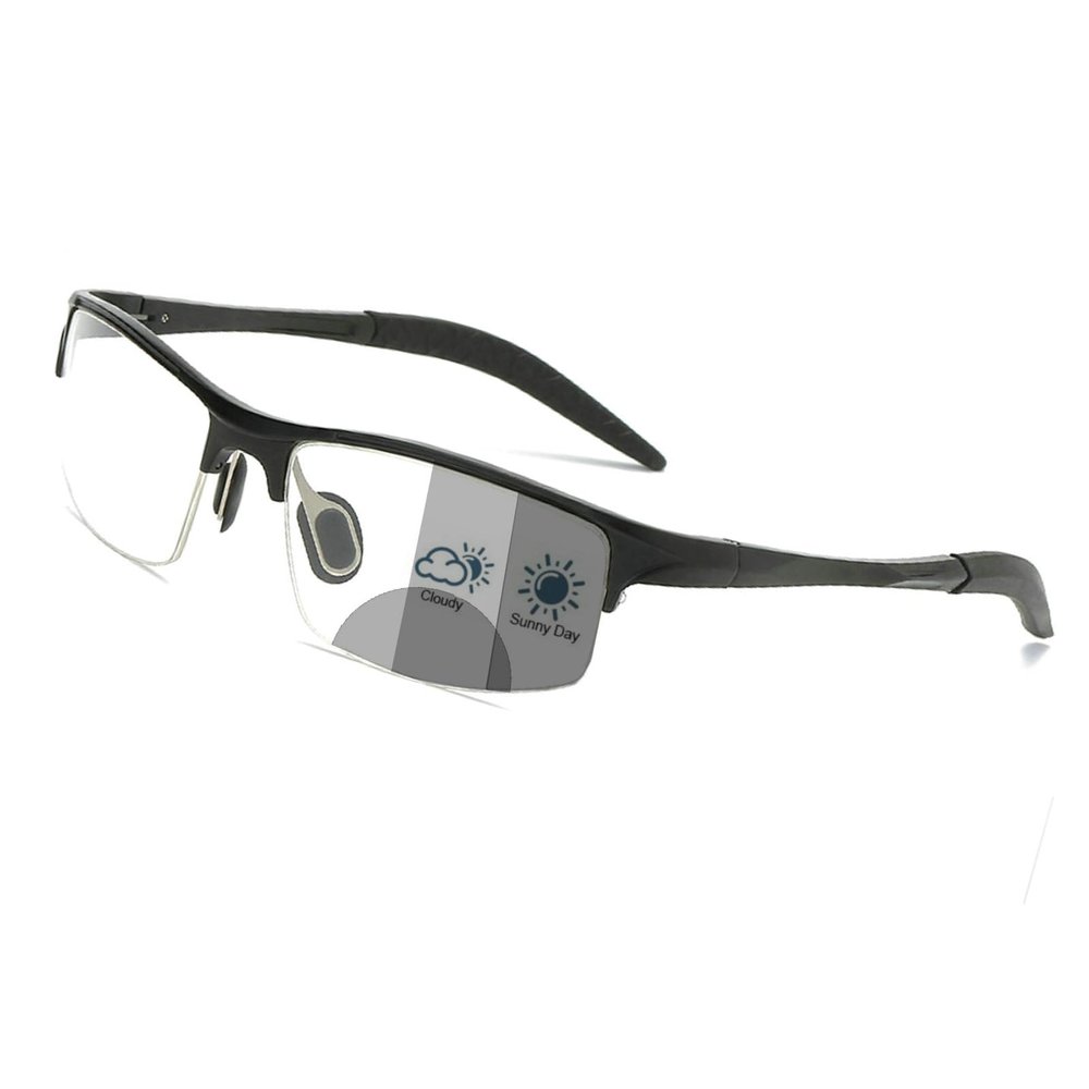 Cycling Transition Photochromic Bifocal Reading Glasses for Mens and Womens black Square Sports Sunglasses Readers F28 (BLACK, 2.5, x)
