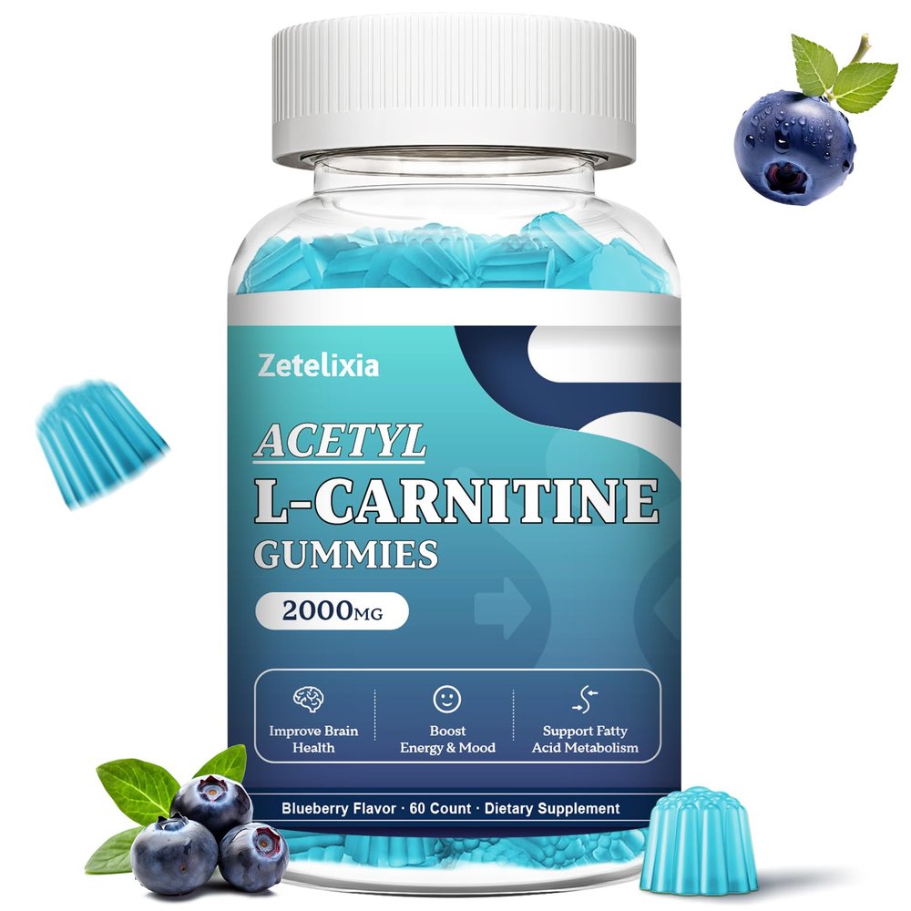 Zetelixia Sugar Free Acetyl L-Carnitine Gummies, L-Carnitine Supplement for Women & Men, with Vitamin C & B12, ALCAR for Energy, Brain & Heart Health Support, Vegan, Non-GMO, 60 Count