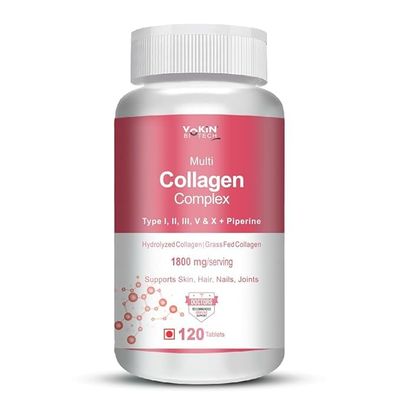 Biotech Multi Collagen Complex Peptide with All 5 Types I, II, III, V & X Supports Skin, Hair, Nails & Joints 120 Tablets