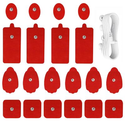 20 Pack TENS Unit Electrode Pads + 1/4 Wire Cable Combination Set. Reusable Premium Hydrogel Self-Adhesive Replacement Pads, Compatible with Belifu, AVCOO, NURSAL, TENS 7000, AUVON, Neocarbon (red)