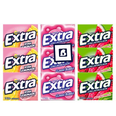 Bitetwist Assorted fruit flavours sugar free Gum, Variety pack Of Extra Long Lasting Flavors, 3 Flavors, 3 Pack of each flavor (9 Pack)