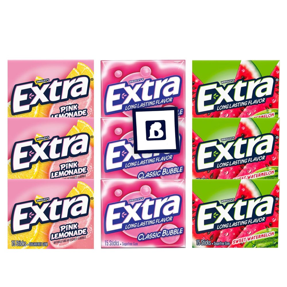 Bitetwist Assorted fruit flavours sugar free Gum, Variety pack Of Extra Long Lasting Flavors, 3 Flavors, 3 Pack of each flavor (9 Pack)