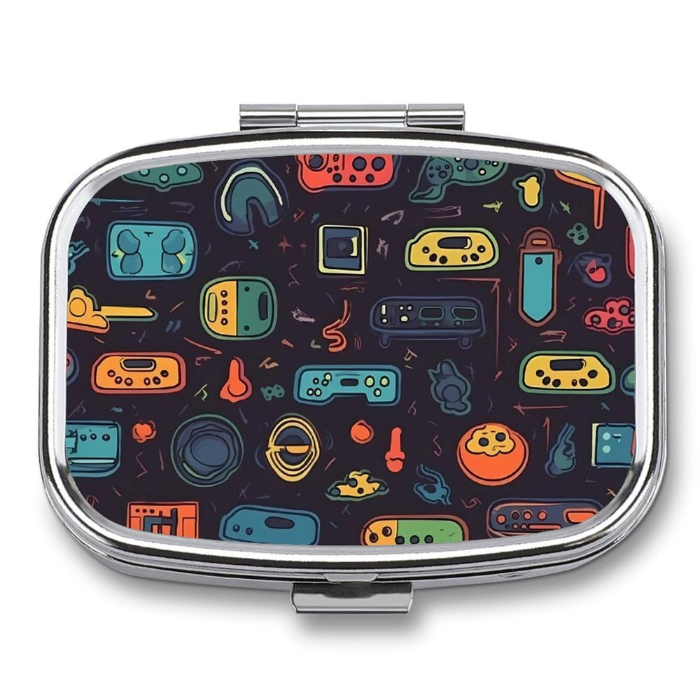 Game Video Gaming Pattern Pill Box Cute Square Pill Case Portable Medicine Tablet Vitamin Holder Organizer for Purse Pocket