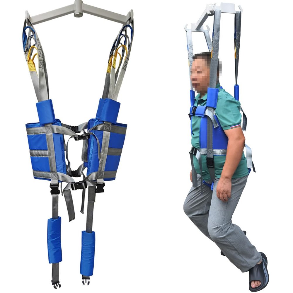 Patient Lift Sling Medical Standing Aid Transfer Gait Belt Strap Walking Exercisers Harness Fold Up Full Body Get Up Sit to Stand Assist for Elderly Senior Blue