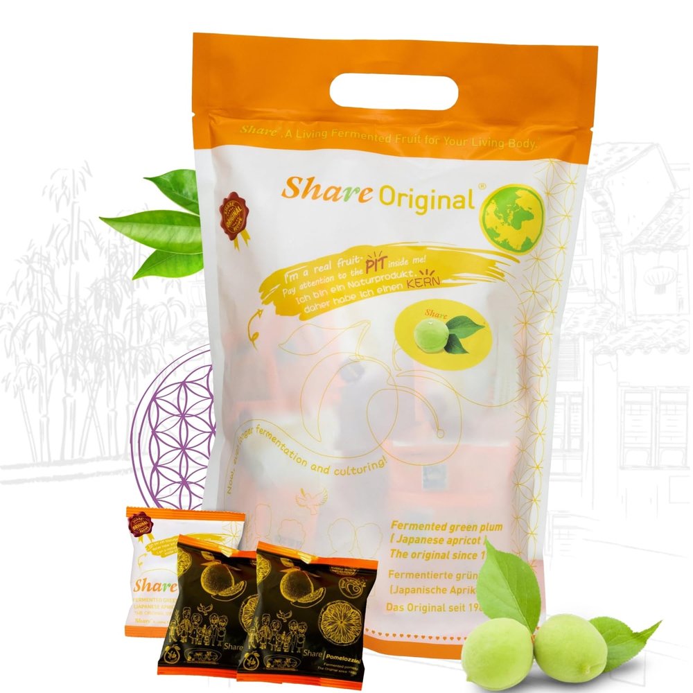 Share Original Fermented Green Plum (Japanese Apricot) 1.1lb + 2x Share Pomelozzini for Tasting | 30+ Month Naturally Fermented | Fermented Plum 1.1lb Monthly Selection | Deliciously Sweet-Sour Taste | Vegan, Lactose-Free