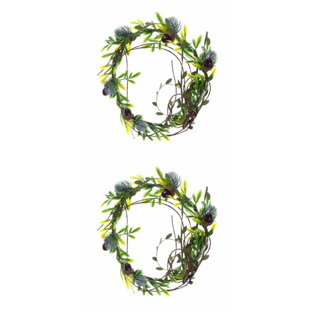 2pcs Holiday Rattan Wreat Xmas Leaves Wreath Forest Wedding Green Leaves Headpiece Wedding Headpiece Flower Girl Head Wreath Boho Headband European and American Canopy Bride/4142