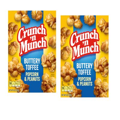 2 Pack Crunch n Munch Buttery Toffee Popcorn & Peanuts, 6 Ounce Boxes