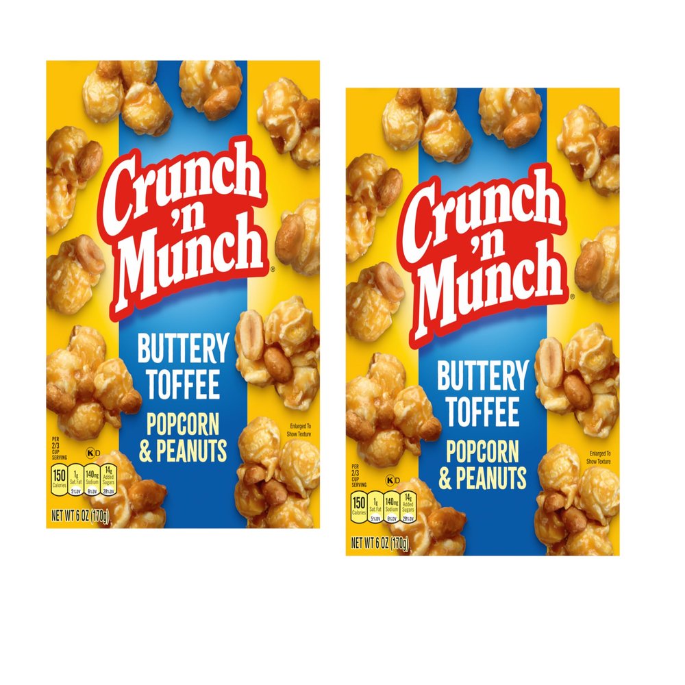 2 Pack Crunch n Munch Buttery Toffee Popcorn & Peanuts, 6 Ounce Boxes