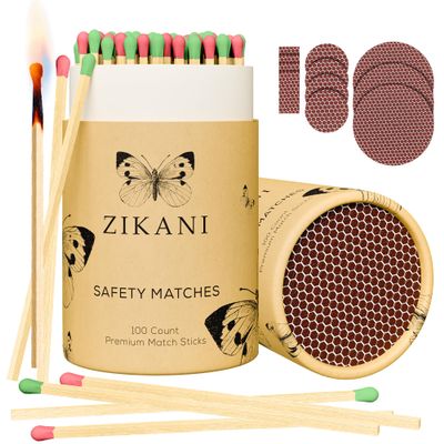 ZIKANI Red and Green Tip Fancy Christmas Matches 4" Match Refill and Striker 100 Long Short Wooden Bulk Matches Decorative Matchsticks for Cloche Jar Box Fireplace - Striker Pad Included