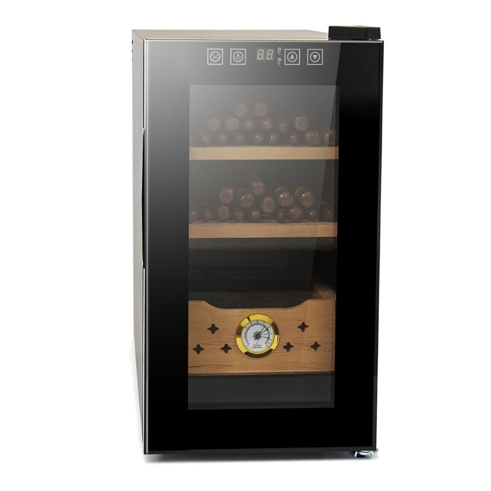 LMAOSS Electric Humidor, Electric Cigar Humidors with Heating and Cooling Quiet Control System Thermostatic Cooler Cabinet with Wood Shelves and Drawer for Men (4 Layers)