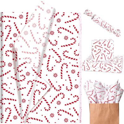 Bolsome 100 Sheets 20 * 14 Inches Candy Cane Tissue Paper for Gift Wrapping Red White Candy Candy Tissue Paper for Gift Bags for Birthday Party Winter Holidays Christmas Party DIY Craft