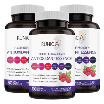 RUNICA 6X 6-in-1 Mixed Berry & Cherry Antioxidant Supplement - Urinary Tract Health & Immune Support - 180 Vegan Capsules, 90-Day Ultimate Supply