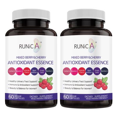 RUNICA 6X 6-in-1 Mixed Berry & Cherry Antioxidant Supplement - 6-Berry Extract for Even Skin Tone & Urinary Tract Health - 120 Vegan Capsules, 60-Day Routine Bundle