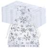100Pcs Christmas Organza Gift Bags, 4x6 Snowflake Mesh Drawstring for Xmas Wedding Party Favor, Jewelry Candy Goodie - Organza Bags view 1