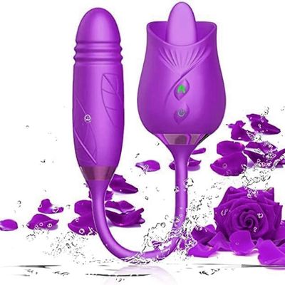 Easy to Operate Rose Shape Toys Update Model 3 in 1 Rose Toy with Tongue Licking, Thrusting and Vibrating Adult Tools PZ3+6 * 2 Roses Purple
