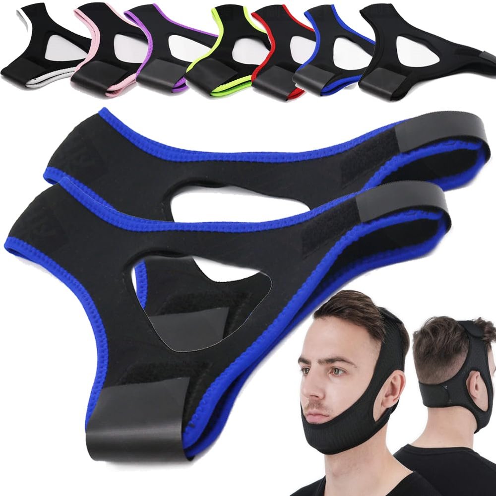Airflow Jaw Strap Veralabs, Veralabs Air Flow Jaw Strap, Airflow Jaw Strap, Adjustable Jaw Strap for Sleeping Close Mouth, Anti Snoring Chin Strap for Women Men Snoring (Blue,2 Pcs)