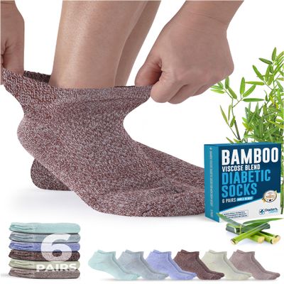 Doctor's Select Viscose Bamboo Ankle Diabetic Socks for Women and Men - 6 Pairs | Diabetic Ankle Socks for Women | Mens Diabetic Socks | Aqua, Blue, Light Purple, Maroon, Light Yellow, Orange