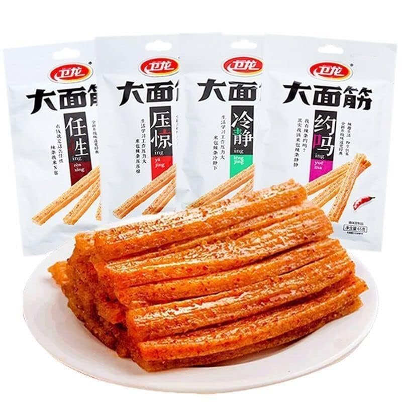 Weilong latiao, Chinese latiao spicy strips, Spicy big gluten 65g/bag, Spicy stick snacks, Classic handmade spicy strips, Healthy spicy hot noodles, Vegetarian, Leisure snacks (5 bags)