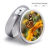 Pill Box Pill Case 3 Compartment Travel Pill Box Wildflower Butterfly Printing Small Pill Box Portable Medicine Pill Case Pill Organizer for Purse & Pocket for Travel Handbag (Round) view 2