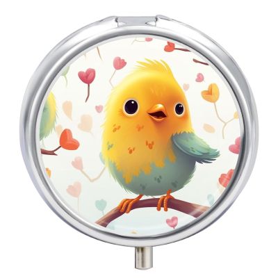 Pill Box Pill Case 3 Compartment Travel Pill Box Bird Cute Printing Small Pill Box Portable Medicine Pill Case Pill Organizer for Purse & Pocket for Travel Handbag (Round)