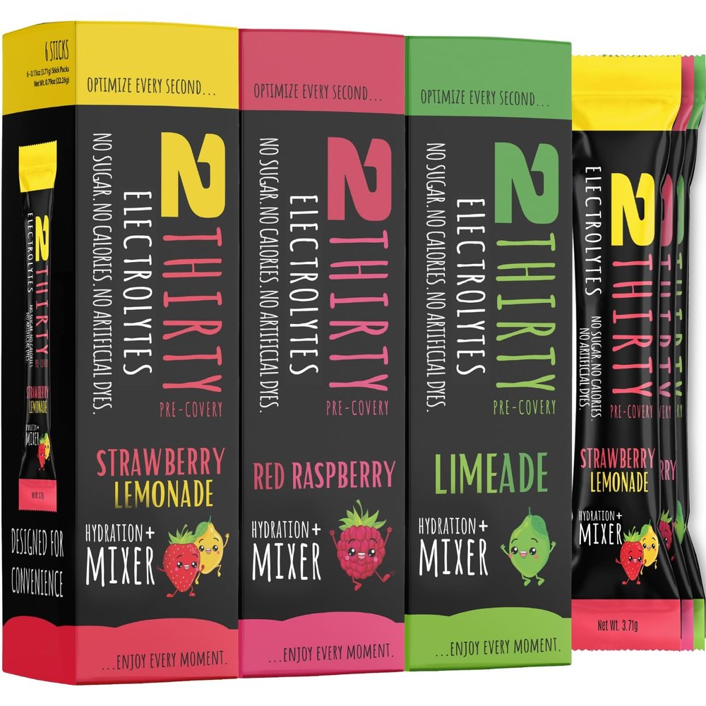 2THIRTY Hydration + Mixer Variety Pack  DHM Alternative Electrolyte Powder Packets | Sugar Free Zero Calorie 5-in-1 Hydration & Recovery Drink | Limeade, Strawberry Lemonade & Raspberry | 18 Sticks