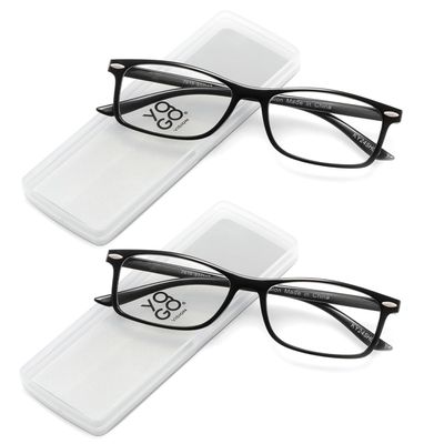 Yogo Vision Ultra Thin Lightweight Reading Glasses Men Women Stylish & Featherlight Frame With Clear Storage Case 2 Pack (Black +2.00)